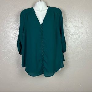 5/$30 Torrid women 3/4 sleeve V-neck green blouse size 1‎